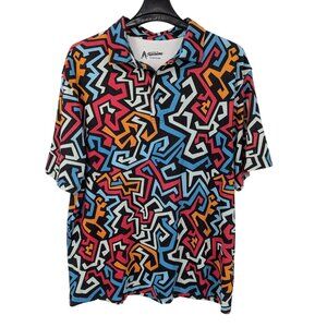Royal & Awesome Golf PoloShirt Loud Geometric Print Retro Streetwear Size XXL